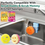 3-IN-1 Multiuse Sponge Holder for Kitchen Sink, Sponge Caddy for Scrub Daddy/Scrub Mommy Smiley Face, Sink Organizer Accessories for Dish Brush, Scrubber - with 2 Suction Cups & 1 Adhesive Hook
