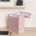 Bigso Lovisa Fiberboard Label Frame 12 File Storage Box - Paperwork Storage Box with Metal Label Holder - Durable Document Organizer with Flip Top Lid - 3.7in x 13in x 9.4 in - Melange Pink