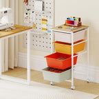 GOFLAME 4-Drawer Rolling Storage Cart, Craft Storage Cart with Wooden Tabletop and Lockable Wheels, Art Cart Supply Storage Organizer with Metal Frame for Home Office Classroom, Macaron Color
