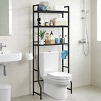 Over The Toilet Storage Over Toilet Rack Bathroom Organizer 3 Tier Toilet Shelf with 4 Hooks and Toilet Paper Holder Freestanding Bathroom Stand Over Toilet Save Space, Black