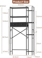 Over The Toilet Storage with 2 Drawers - 7 Tier Bathroom Organizer with Adjustable Shelf, Freestanding Space Saver Storage Rack Above Toilet Stand with Hooks for Small Restroom, Laundry(Black)