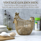 MyGift Vintage Brass Tone Metal Wire Fresh Egg Gathering Basket in Decorative Chicken Shaped Design, Farmhouse Easter Decor Egg Display Storage Basket for Counter