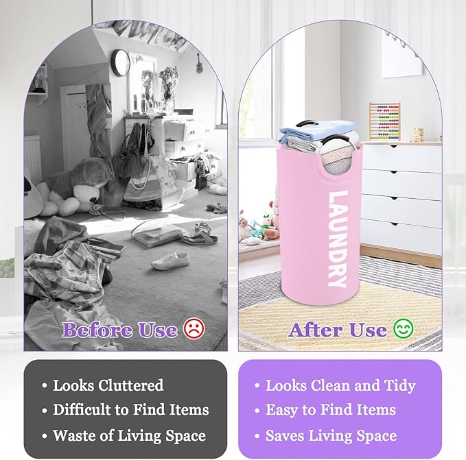 2Pcs Foldable Pink Laundry Basket for Family, 95L Portable Laundry Baskets with Aluminum Handles, Multi-functional Dirty Clothes Hampers for Dorm, Travel, Pink