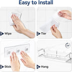 YASONIC Shower Caddy Adhesive, No Drill Bathroom Shower Organizers, with Removable Hooks and Soap Holder, Rust Proof Shower Shelves, Wall-Mounted Shower Holder, White, 3 Pack, YS-K-419E