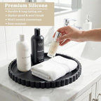Silicone Bathroom Vanity Tray, Modern Round Decorative Tray for Countertop, Waterproof & Unbreakable Cosmetic Perfume Organizer, Extra-Thick & Sturdy, Easy to Clean Candle Tray (9 Inch, Black)