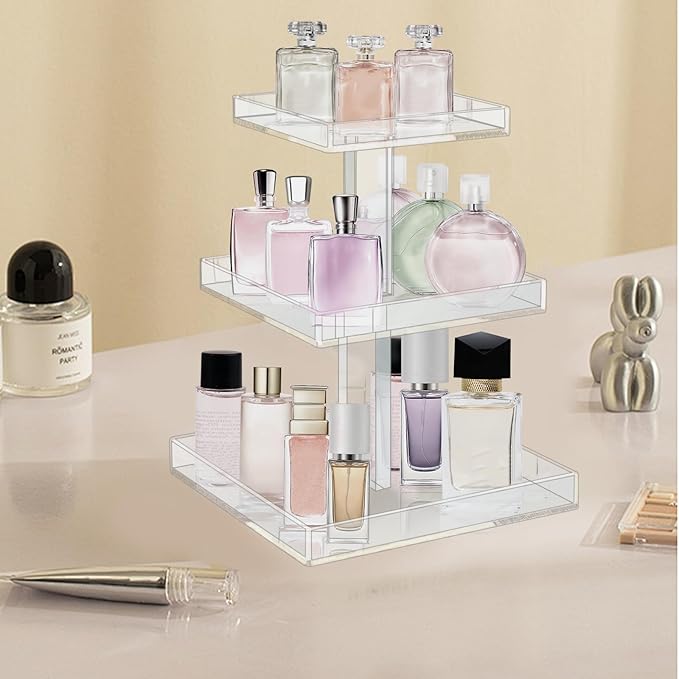 YAGELI Perfume Organizer for Women - Large 3-Tier Clear Acrylic Cosmetic Storage for Bathroom, Vanity & Dresser | Makeup Jewelry Display Stand | Non-Slip Base, Sturdy & Scratch-Resistant