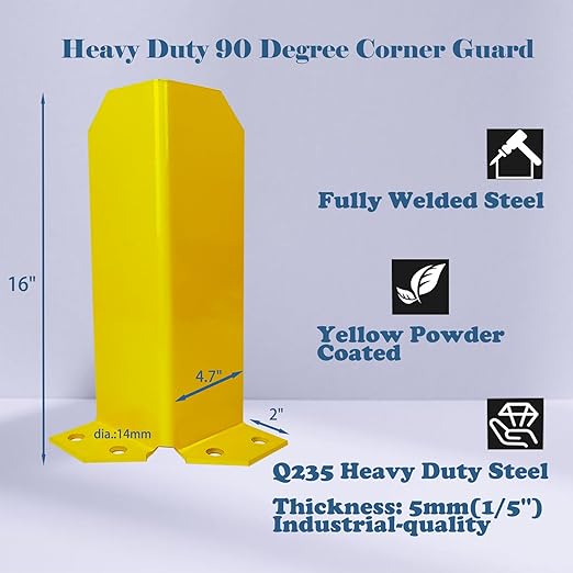 Pallet Rack Post Protectors 16" Height Steel Rack Guard, Safety Yellow Racking Guard for Pallet Edge Protection (2 Packs)