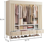 Portable Closet,Garment Rack,Heavy Duty Clothes Rack with Cover,Wardrobe Closet with 3 Hanging Rods, 6 Storage Shelves and 4 Drawers,55.1" L x 17.7" W x 67.7" H,Pale Yellow
