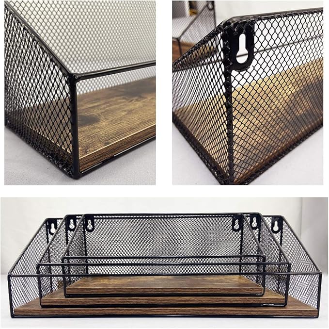 Schliersee Floating Shelves Wall Mounted Mesh Storage Shelf Set for Bathroom, Bedroom, Kitchen, Living Room, Office, 3 Packs