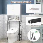 Tangkula Over The Toilet Storage Cabinet, Bathroom Space Saver Organizer with 2 Doors, Metal Stand, 2 Side Hooks, Freestanding Above Toilet Storage Cabinet for Restroom Laundry (White)