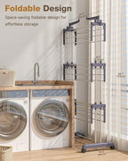 Bigzzia Clothes Drying Rack Folding Drying Rack Clothing 4 Tier Clothes Horses Rack Stainless Steel Laundry Drying Rack with Two Side Wings Grey