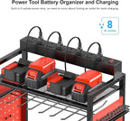 CCCEI Garage Power Tools Organizer Cart with Charging Station, Black Floor Standing Rolling Drill and Tools Battery Storage Cart on Wheels. Red Utility Rack Gift for Men, Husband, Father.