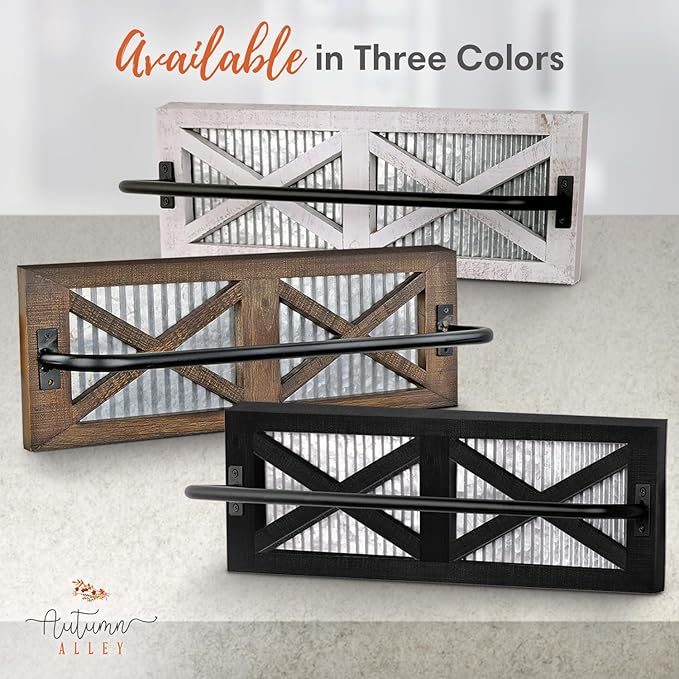 Autumn Alley Farmhouse Rustic Towel Rack Holder - Wood Towel Rack - 24" - Farmhouse Bathroom Hardware for Rustic Bathroom and Country Kitchen Style Décor - Wall Mounted, Western Accessories