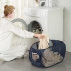 HONOMA Sturdy Mesh Laundry Hamper Basket Bag,Pop up Basket with Side Pocket for Laundry Room, Bathroom, Kids Room, College Dorm or Travel (Pop Horizontal, Emerald)