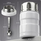 Earth&ME Stainless Steel Thermo For Hot Food 17OZ with Folding Spoon, Vacuum Insulated Food Container, Soup Thermo with Wide Mouth, Insulated Food Jar for Hot & Cold Food, White