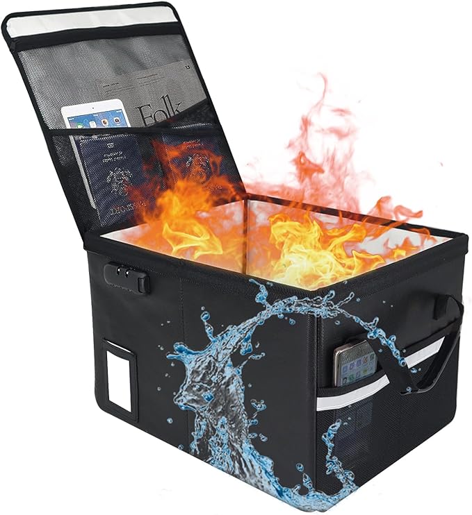 File Box with Lock 5200°F with Heat Insulated,Fireproof Box File Storage Organizer Anti-Static,Collapsible Fireproof Document Filing Box with Handle,Portable Home Office Safe