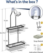YASONIC Shower Caddy Hanging, Never Rust Shower Organizer Hanging, Aluminum Shower Racks for Inside Shower with Hooks for Razor, Bathroom Organizers and Storage with Soap Holder, Black