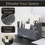 BLU MONACO | Wooden Mail Organizer with Drawer Gold Handle | Mail Sorter Organizer Countertop and Outgoing Mail Holder | Tabletop Organizer with Drawers Grey Desk Storage