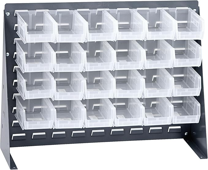 Quantum Storage Systems QBR-2721-220-24CL Ultra Bin Complete Bench Rack Package with 24 Ultra Bins, 27" x 8" x 21" , Clear