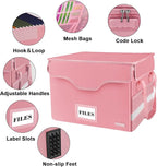 DocSafe Fireproof Document Box with Lock,File Storage Organizer with Pockets,Collapsible Portable File Box Home Office Safe Filing Cabinet with Handle for Hanging Letter/Legal Folders,Pink,2 Pack