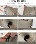Travel Laundry Bag, Pump Free Vacuum Storage Bag Reusable Compression Dirty Clothes Travel Bag (2 Pcs)(Grey, Medium+Medium)