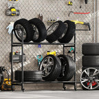 Hershii Tire Storage Rack, Rolling Tire Rack Adjustable - Black, Storage Shelf for Garage TRE Racks 24.80-42.51'' X 15.35'' X 44.09''