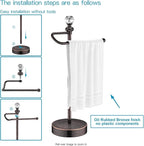 Bathroom Hand Towel Holder with Crystal Ball, Countertop Towel Holder Stand 15.7” H, Stainless Steel Classic Vintage Hand Towel Rack Stand with Heavy Weighted Base (Oil Rubbed Bronze, 2 Pack)