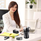 17 in 1 Black Desk Organizers and Accessories Set, 3 Office Desk Supplies Storage Organization, 4 Pens, Stapler, Staples & Remover, Tape & Dispenser, Scissors, Ruler, Clips, Hole Punch, Back to School