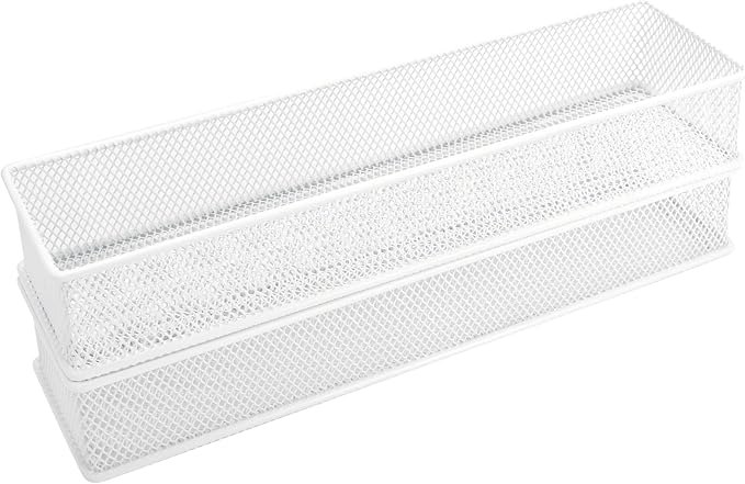 Annova Mesh Stackable Drawer Cabinet and Shelf Organizer Bins Storage Basket School Office Supply Holder Tray- Set of 2 (White, 3x12x2 Inch)