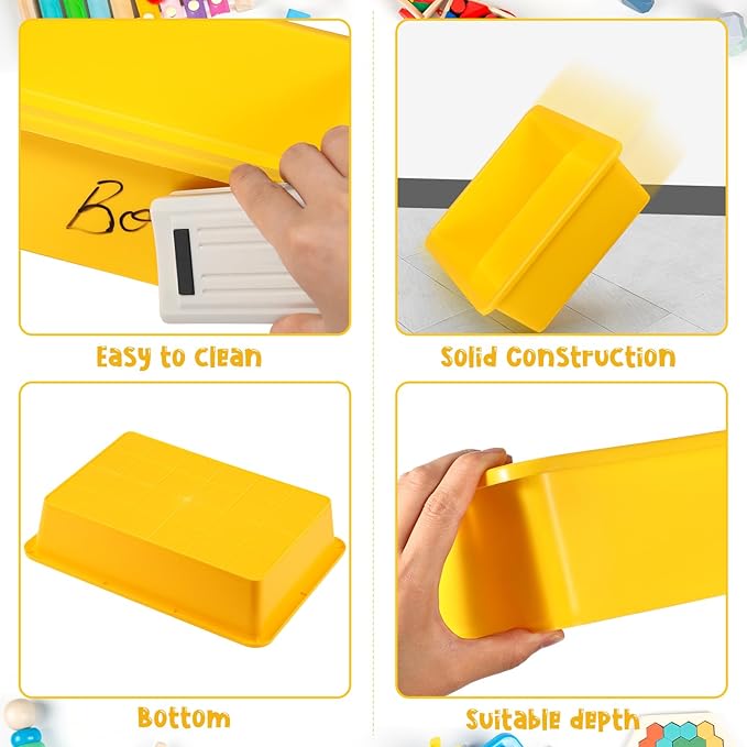Hoteam 10 Pcs Flat Storage Organizer Tray Bin Letter Size Paper Tray for Classroom Plastic Stackable File Organizer for School Office Teacher Book Organization（ Yellow, 13.78 x 9.84 x 3.15 Inch）