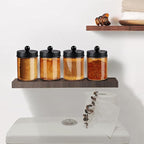 Amolliar Bronze Glass Apothecary Jar, Qtip Holder Metal Lid & Stickers, Bathroom Qtip Dispenser Storage Canister, Perfect for Cotton Balls, Cotton Swabs, Makeup Pads, Bath Salt, Floss, 4 Pack (Black)