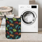 QUEENLALA Large Storage Basket,Laundry Hamper/Bathroom/Home Decor/Collapsible Round Storage Bin,Boys and Girls Hamper/Boxes/Clothing(Round-Black Game)