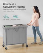 SONGMICS Laundry Basket with Wheels, 3-Section Rolling Laundry Hamper, 52.8 Gallons (200 L), Removable Liner, Steel Frame with Handle, 35.8 x 15.4 x 31.9 Inches, Dove Gray URLS005G01