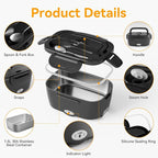 Vingud Electric Lunch Box for Adults, Heated Lunch Box Food Warmer, 80W Portable Heating Lunchbox for Men/Car/Truck with 1.5L Stainless Steel Container, 12V/24V/110V Lonchera Eléctrica Portátil Gift