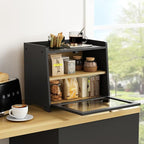 Double Layer Bread Box for Kitchen Countertop, Large Bread Storage Container for Counter Top, 2 Tier Wood Farmhouse Vintage Breadbox for Homemade Bread, Corner, Cabinet, Pantry (Black)