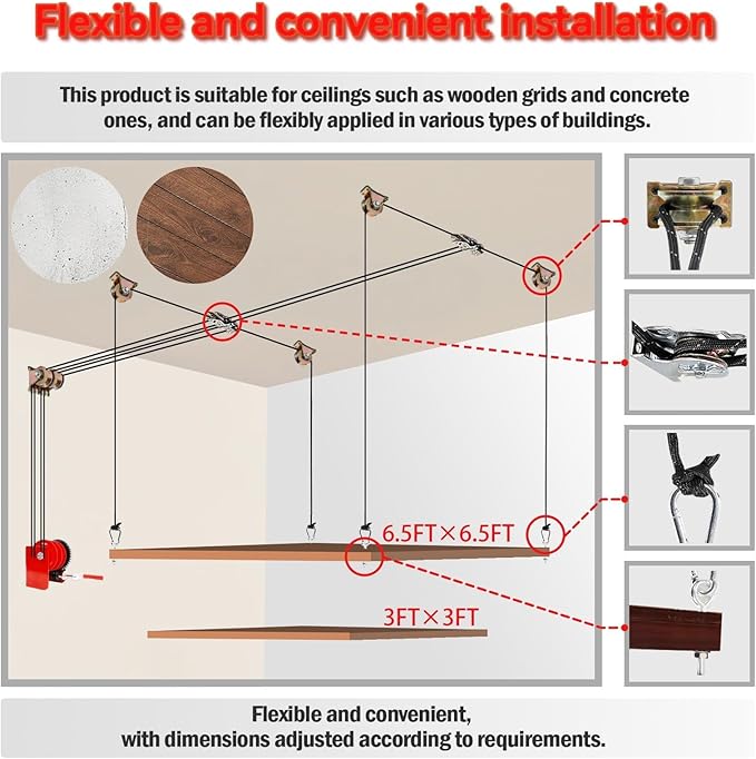 Adjustable Overhead Garage Storage Lift – Heavy Duty Ceiling Mounted Rack System, 300 lbs Capacity Hoist for Garage Organization