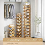 Foldable Shoe Rack, 2-9 Tier No-Tool Assembly Bamboo Organizer with Anti-Wobble X-Design for Small Spaces, Sturdy Vertical Storage Shelf for Entryway, Closet, Apartment & Dorm (Brown,3 Layers)