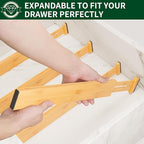 4 Pack Bamboo Drawer Dividers 2.6" High,Adjustable Spring Loaded Clothes Drawer Organizers for Kitchen, Dresser, Bathroom, Bedroom and Office