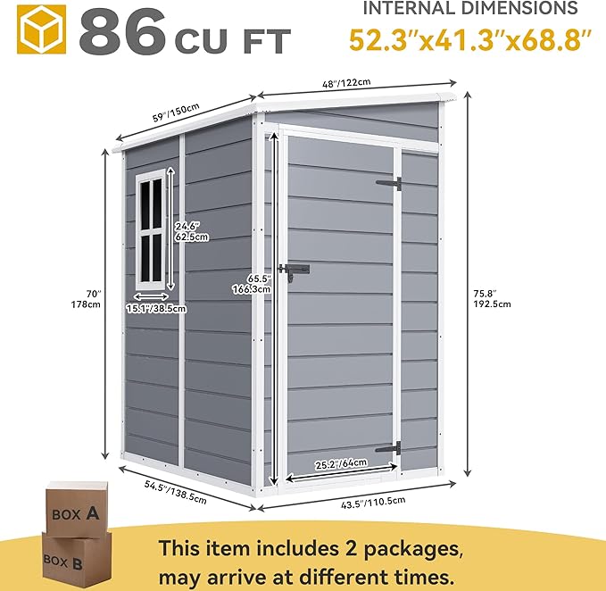 DWVO 5x4 FT Outdoor Storage Shed with Floor, All-Weather Resin Storage Shed with Lockable Door & Window, Waterproof Plastic Tool Storage for Garden, Backyard, Patio, Lawn, Gray