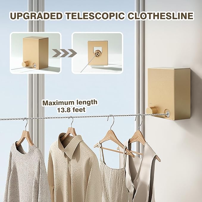 Retractable Clothesline, Retractable Clothesline Indoor, Laundry Line Retractable, Not Sagging, Suitable for Balconies, Courtyards, Laundry Rooms, RVs, Yachts, etc