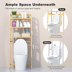 VASMIA Over The Toilet Storage,Bamboo 3-Tier Bathroom Organizer Over Toilet Storage Cabinet,Freestanding Space Saver with 3 Hooks Natural