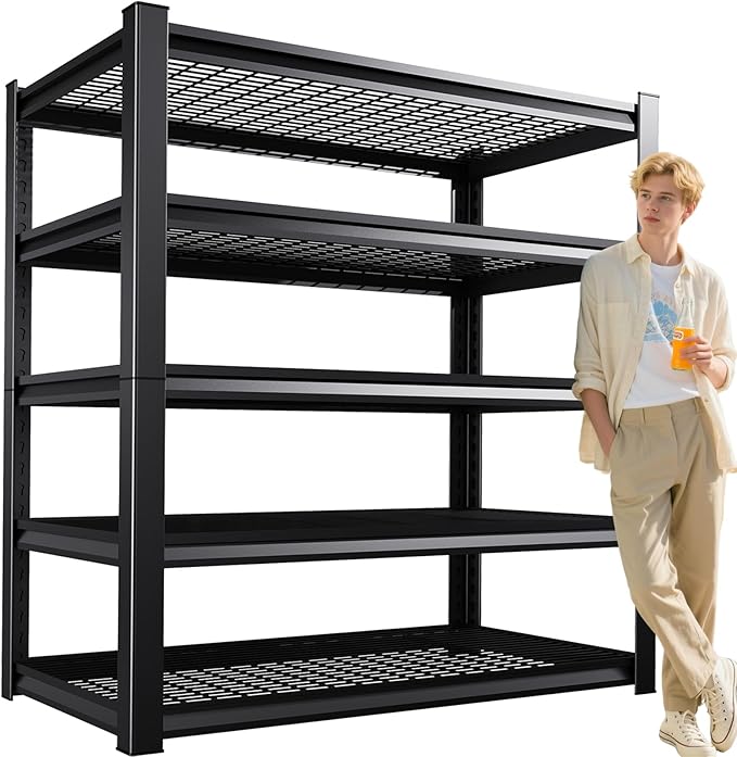 5-Tier Garage Shelving Heavy Duty, 3000LBS Garage Shelves, Adjustable Metal Shelving Unit, Garage Storage Shelves, Utility Storage Rack Shelf, Shelves for Garage Storage, 72" H×46.1" W×20" D