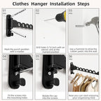 Wall Mounted Clothes Hanger Rack Folding Wall Mounted Clothes Hanger for Laundry with Swing Arm Space Saving Closet Storage Organizer Heavy Duty Coat Hook for Bathroom Bedroom Black 2-Pack