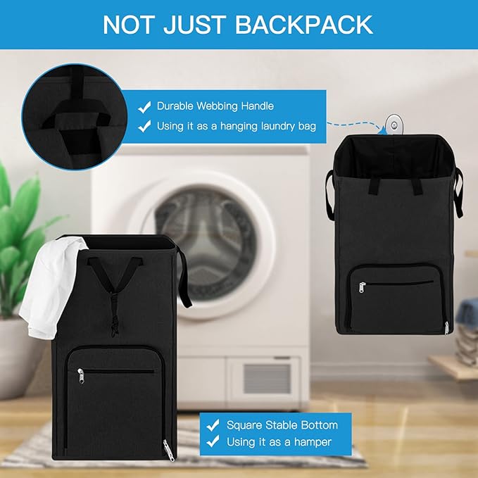 Laundry Backpack Bag, Bukere Extra Large 2 in 1 Laundry Hamper Basket for College Students Dorm Essentials, Adjustable Shoulder Straps, Freestanding Laundry Bag