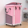 40 Gal(150L) High Grade Large Laundry Basket with Wheels, Rolling Laundry Hamper, Laundry Cart with Metal Frame and Removable Bag Design, Suitable for Laundry Room, Bedroom (Pink, 150L)