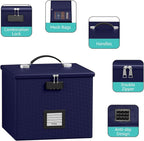 Navy blue Fire Proof File Box for Documents - Portable Fireproof Document Organizer Box with Handle Waterproof Safe Locking Folder Storage with Lid
