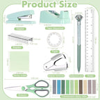 Marspark Sage Green Office Desk Accessories 12 Pcs Office Supplies Set 360° Rotating Pen Holder, Stapler, Tape Dispenser, Scissor, Sticky Notes, Binder Clips, Desk Organizers Gift for Home School