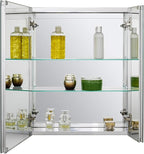 Fundin Bathroom Wall Mount Cabinet with Two Glass Shelves, 20 x 24 Inch Recess or Surface Mount Medicine Cabinet, Frameless Mirror Door Cabinet