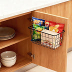 3 Set LeleCAT Adhesive Over the Cabinet Door Wire Baskets for Organizing for Kitchen Food Pantry Bathroom Shelf Storage No Drilling Wall Mounted,Black