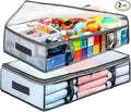 2 Pack Under Bed Storage Containers Bins, Humid-Proof Plastic Underbed Storage Bins, Clothes Storage and Organization Bags, Under the Bed Blanket Storage with Handles for Clothes, Bedroom, 70L